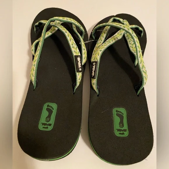 Teva Mush Olowahu Strappy Flip Flops in Tyena Lime Green Size 7 women NWOT - Picture 9 of 11
